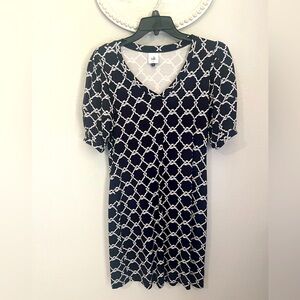 CAbi Navy and White Patterned Dress